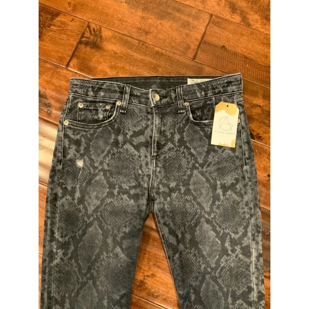 Rag & Bone Black & Gray Snakeskin Cate Mid-Rise Ankle Skinny Leg Jeans, Size 26 - Picture 2 of 8